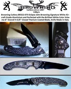 Browning BR322-073 Browning Cutlery Eclipse John Browning Signature White Aircraft Grade Aluminium                 