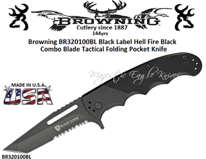Browning Cutlery BR320100BL Black Label Hell Fire Tanto Assi/Open Tactical Knife
