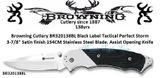 Browning Cutlery BR320138BL Black Label Tactical Perfect Storm 3-7/8" Satin finish 154CM Stainless Steel Blade. Assist Opening Knife