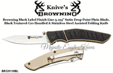 Browning Cutlery BR320139BL Browning Black Label Finish Line 3.125" Satin Drop Point Plain Blade, Black Textured G10 Handled &  Stainless Steel Assisted Folding Knife