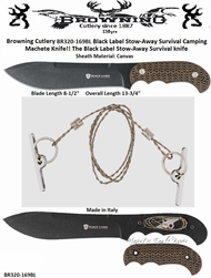 Browning Cutlery BR320169BL Black Label Stow-Away Survival Camping Machete Knife
