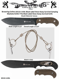 Browning Cutlery BR320169BL Black Label Stow-Away Survival Camping Machete Knife