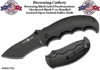 Browning Cutlery BR320177BL Browning Black Label Pandemonium 3-1/2" 440 Stainless Steel Recurve Tanto Black Plain Blade, Black G10 Handle Assisted Folding Knife        