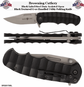 Browning Cutlery BR320179BL Black Label Steel Duty Assisted Open Folder Knife