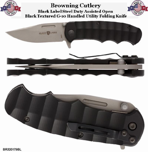 Browning Cutlery BR320179BL Black Label Steel Duty Assisted Open Folder Knife