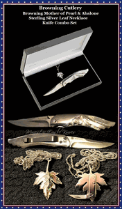 Browning Cutlery BR322-009 Browning Sterling Silver Beautiful Mother-of-Pearl & Abalone Leaf Necklace & Knife Combo Ladies Pocket Knife & Presentation Gift Box