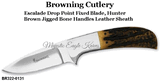 Browning Cutlery BR3220131 Browning Escalade Drop Point Fixed 3.5" Mirror Polished Blade, Brown Jigged Bone Handles, Leather Sheath