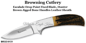 Browning Cutlery BR3220131 Browning Escalade Drop Point Fixed 3.5" Mirror Polished Blade, Brown Jigged Bone Handles, Leather Sheath