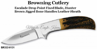 Browning Cutlery BR3220131 Browning Escalade Drop Point Fixed 3.5" Mirror Polished Blade, Brown Jigged Bone Handles, Leather Sheath