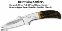 Browning Cutlery BR3220131 Browning Escalade Drop Point Fixed 3.5" Mirror Polished Blade, Brown Jigged Bone Handles, Leather Sheath