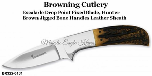 Browning Cutlery BR3220131 Browning Escalade Drop Point Fixed 3.5" Mirror Polished Blade, Brown Jigged Bone Handles, Leather Sheath