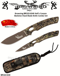 Browning Cutlery BR3220248 Hell's Canyon Skeleton Fixed Blade, Mossy Oak Break-Up Country G10 Handles Tactical Combo Knife Set