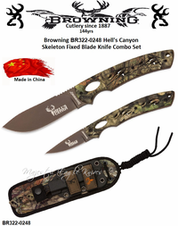 Browning Cutlery BR3220248 Hell's Canyon Skeleton Fixed Blade, Mossy Oak Break-Up Country G10 Handles Tactical Combo Knife Set