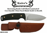 Browning Cutlery BR3220260 Browning Bush Craft Ultra Black G10 Handled Fixed Blade Full Tang Knife & Brown Leather Sheath