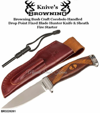 Browning Cutlery BR3220261 Browning Bush Craft Ignite Fixed Blade Cocobolo Handled Knife & Brown Leather Sheath