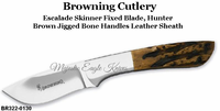 Browning Cutlery BR3220130 Browning Escalade Skinner Fixed 2.5" Mirror Polished Blade, Brown Jigged Bone Handles, Leather Sheath