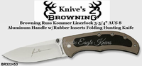 Browning Cutlery BR322453 Browning Russ Kommer Linerlock 3-3/4" AUS 8 Aluminum Handle w/Rubber Inserts Folding Hunter Knife