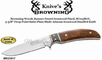 Browning Cutlery BR322617 Browning Woods Runner Desert Ironwood Fixed, 8Cr13MoV, 3-5/8" Drop Point Satin Plain Blade Arizona Ironwood Handled Knife