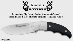 Browning Cutlery BR322642 Browning Big Game Series 642 3-7/8" 440C Plain Blade Black Micarta Handle Hunting Knife