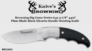 Browning Cutlery BR322642 Browning Big Game Series 642 3-7/8" 440C Plain Blade Black Micarta Handle Hunting Knife