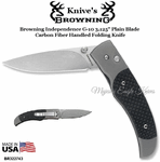 Browning Cutlery BR322743 Browning Independence G-10 3.125" Plain Blade Carbon Fiber Handled Folding Knife