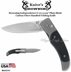 Browning Cutlery BR322743 Browning Independence G-10 3.125" Plain Blade Carbon Fiber Handled Folding Knife
