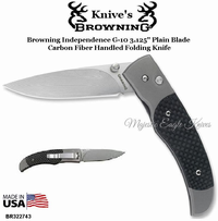 Browning Cutlery BR322743 Browning Independence G-10 3.125" Plain Blade Carbon Fiber Handled Folding Knife