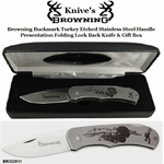 Browning Cutlery BR322811 Browning Buckmark Turkey Etched Stainless Steel Handle Presentation Folding Lock Back Knife & Gift Box