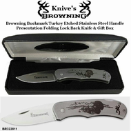 Browning Cutlery BR322811 Browning Buckmark Turkey Etched Stainless Steel Handle Presentation Folding Lock Back Knife & Gift Box