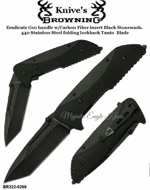 Browning Cutlery Browning BR322-0266 Browning Black Label Eradicate Black G10 Handle Linerlock Pocket Folder Knife 