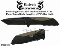Browning Cutlery Browning BR322-0267 Browning Black Label Eradicate Tan & Black G10 Handle Tanto Plain Blade Linerlock Pocket Folder Knife 