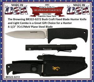 Browning Cutlery Browning BR322-0272 Browning Bush Craft Black Light Combo Fixed Blade Knife w/ Sheath & Penlight