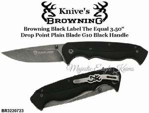 Browning Cutlery Browning BR322-0273 Browning Black Label The Equal Folding Knife 3.5" Drop Point 7Cr17MoV Stainless Steel Blade Black G-10 Handle Browning Cutlery Browning BR322-0273 Browning Black Label The Equal Folding Knife 3.5" Drop Point 7Cr17MoV Stainless Steel Blade Black G-10 Handle