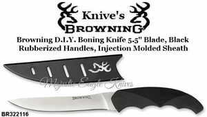Browning Cutlery Browning BR322-216 Browning D.I.Y. Boning Knife 5.5" Blade, Black Rubberized Handles, Injection Molded Sheath