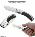 Browning Cutlery Browning BR322-713 Browning Blade Obsession Silver Black G10 Handle Hunting Knife Sandvik 12C27 Stainless Steel 3-1/4" Plain Blade, 