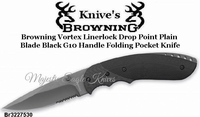 Browning Cutlery Browning BR322-7530 Browning Vortex Linerlock Drop Point Plain  Blade Black G10 Handle Folding Pocket Knife