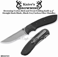 Browning Cutlery Browning BR322-7531 Browning Vortex Bird and Trout Folder, 3.5" 440 Stainless Spear Point Blade, Black G-10 Handles