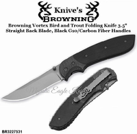 Browning Cutlery Browning BR322-7531 Browning Vortex Bird and Trout Folder, 3.5" 440 Stainless Spear Point Blade, Black G-10 Handles