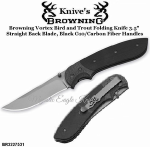 Browning Cutlery Browning BR322-7531 Browning Vortex Bird and Trout Folder, 3.5" 440 Stainless Spear Point Blade, Black G-10 Handles Browning Cutlery Browning BR322-7531 Browning Vortex Bird and Trout Folder, 3.5" 440 Stainless Spear Point Blade, Black G-10 Handles
