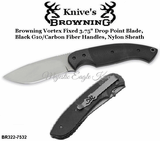 Browning Cutlery Browning BR322-7532 Browning Vortex Fixed blade, 3 3/4" 440 Stainless Drop Point Blade, Black G-10 Handles 