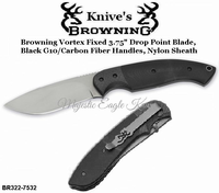 Browning Cutlery Browning BR322-7532 Browning Vortex Fixed blade, 3 3/4" 440 Stainless Drop Point Blade, Black G-10 Handles 