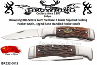 Browning Cutlery Presents The BR3220012 Browning Joint Venture Jigged Bone Handled 2 Blade Slip Joint Folding Pocket Knife 