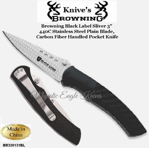 Browning Knive's BR320131BL Browning Black Label Sliver 3" 440C Stainless Steel Plain Blade, Carbon Fiber Handled Pocket Knife