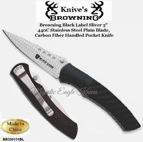 Browning Knive's BR320131BL Browning Black Label Sliver 3" 440C Stainless Steel Plain Blade, Carbon Fiber Handled Pocket Knife Browning Knive's BR320131BL Browning Black Label Sliver 3" 440C Stainless Steel Plain Blade, Carbon Fiber Handled Pocket Knife