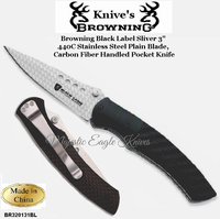 Browning Knive's BR320131BL Browning Black Label Sliver 3" 440C Stainless Steel Plain Blade, Carbon Fiber Handled Pocket Knife