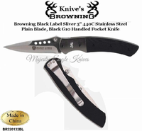Browning Knive's BR320132BL Browning Black Label Sliver 3" 440C Stainless Steel Plain Blade, Black G10 Handled Pocket Knife