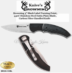 Browning Knive's BR320133BL Browning 3" Black Label Turning Point, 440C Stainless Steel Satin Plain Blade Carbon Fiber Handled Knife