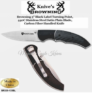 Browning Knive's BR320133BL Browning 3" Black Label Turning Point, 440C Stainless Steel Satin Plain Blade Carbon Fiber Handled Knife
