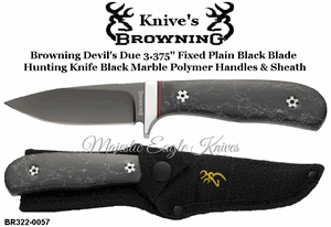 Browning Knive's BR322-0057 Browning Devil's Due 3.375" Fixed Plain Black Blade Hunting Knife Black Marble Polymer Handles