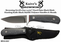 Browning Knive's BR322-0057 Browning Devil's Due 3.375" Fixed Plain Black Blade Hunting Knife Black Marble Polymer Handles
